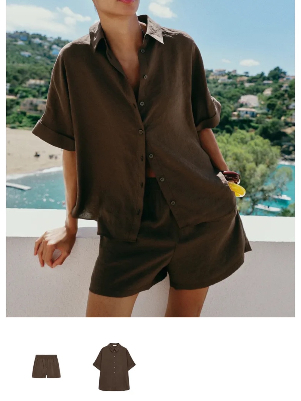 Zara Brown Relaxed Linen-Blend Women’s Shorts Set